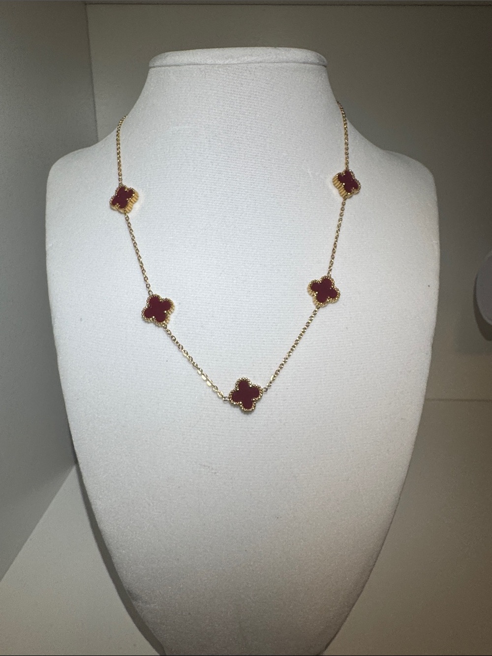 Fashion Jewelry Gold-Tone Necklace with Red Clover Accents